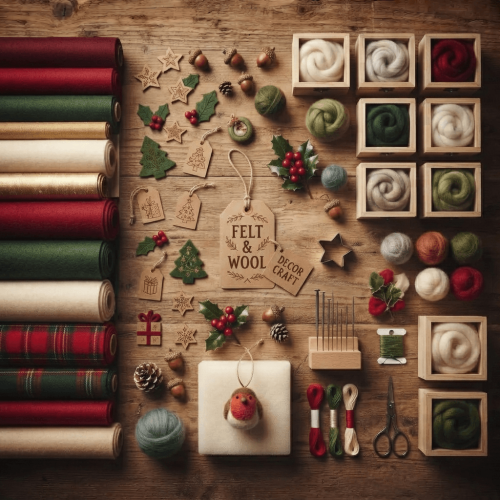 Fetru, lana, pompon si sarma plusata pentru decoratiuni